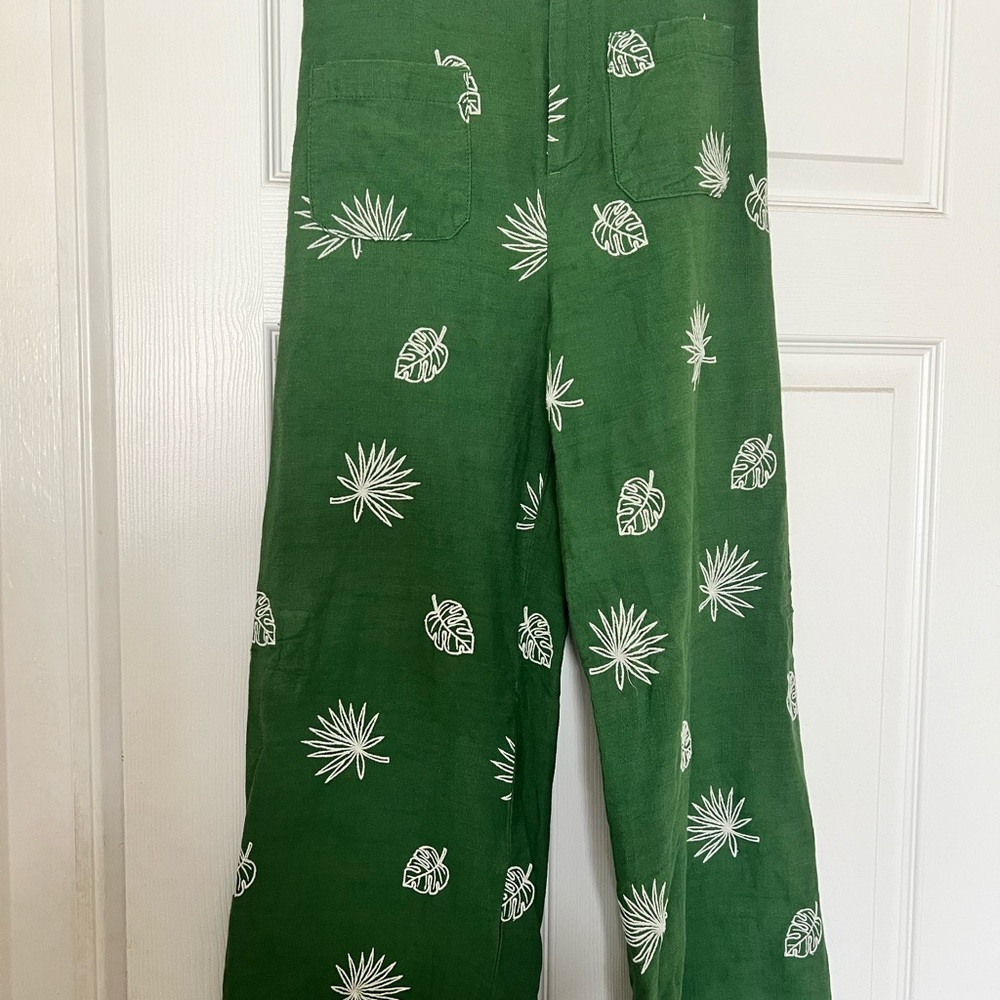 *SOLD*Zara Embroidered linen wide Leg Palm Tree Pants